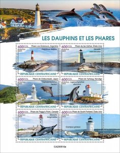 Central Africa - 2023 Dolphins and Lighthouses - 6 Stamp Sheet - CA230510a
