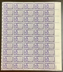 1014   Gutenberg Bible 500th Anniv MNH 3 c  Sheet of 50  FV $1.50   1952
