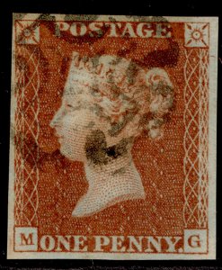 GB QV SG8, 1d red-brown BLACK MX PLATE 20, FINE USED. Cat £60. MG