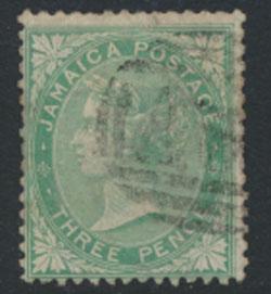 Jamaica SG 10 Used SC# 9 Green   wmk CC  see details