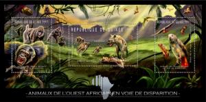 GUINEA 2012 SHEET ENDANGERED ANIMALS WILDLIFE MONKEYS PARROTS HYENAS BIRDS