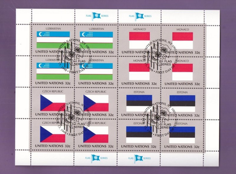 United Nations New York #723-726 cancelled 1998 sheet flags Uzbekistan>