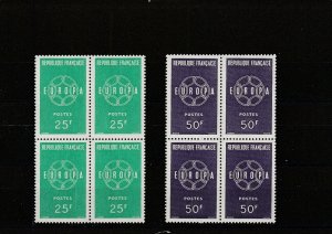 France  Scott#  929-930  MNH Blocks of 4  (1959 Europa)