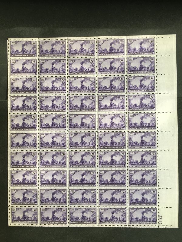 1944 sheet of postage stamps - Transcontinental Railroad, Sc # 922