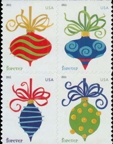 2011 44c Forever Holiday Baubles, Block of 4 Scott 4571-4574 Mint F/VF NH