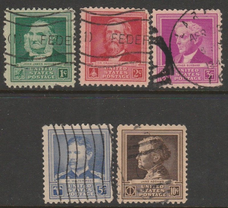 U.S. 874-878, FAMOUS AMERICANS ISSUE. USED, F. (745)