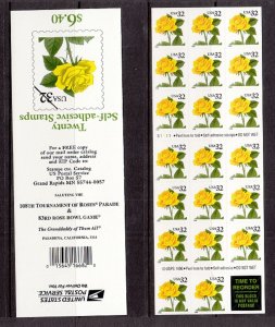 USA BOOKLET SC# 3049a-YELLOW ROSE 32c-PL# S1111 VAR: ROSE PARADE & BOWL GAME