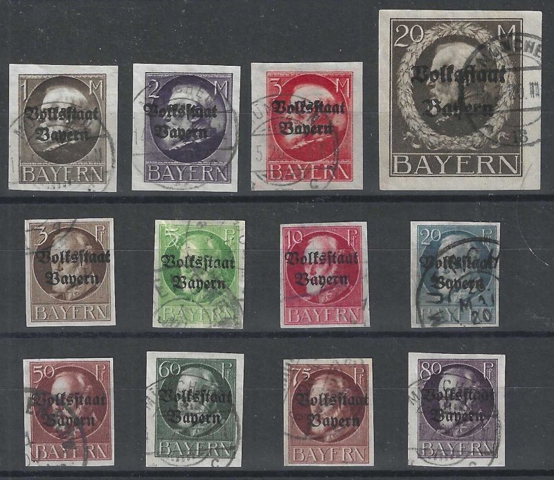Bavaria, 1919, Scott #156-157, 159, 161, 166-172, 175, Used