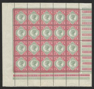 Sg 206 4½d Green & Carmine Jubilee pane of 20 stamps UNMOUNTED MINT 