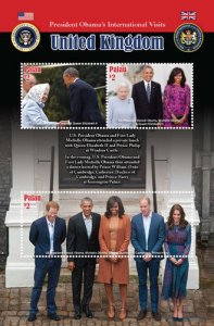 Palau 2016 - Pres. Barack Obama visits the UK, The Royal Family 3 stamps MNH