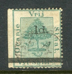 ORANGE FREE STATE; 1881 early classic surcharged 1d/5s. used IMPERF MARGIN