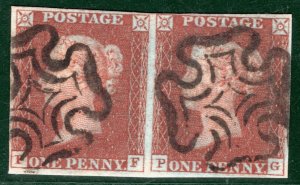 GB QV 1841 Penny Red SG8 1d Plate 29 (PF-PG) MALTESE CROSS Pair Cat £175 REDS105