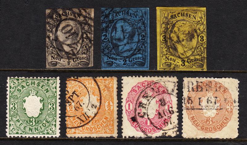 GERMANY (SAXONY) — SCOTT 9//19 — 1855-63 ISSUES — USED, MH — SCV $47.90