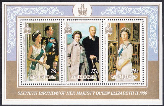 Niue 1986 MH Sc #513 Souvenir sheet of 3 QEII 60th Birthday