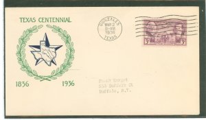 US 776 1936 3c Texas Centennial (single) on an addressed (stencil) FDC with a Grandy cachet