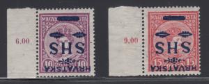 Yugoslavia Sc 2L3-2L4 MNH. 1918 Inverted Blue Ovpts on 1916 Hungary Stamps, Cert 