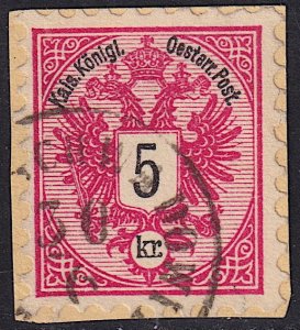 Austria - 1883 - Scott #43 - used on piece - KLEIN SCHWADOWITZ pmk Czech Rep.