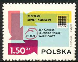 Poland 1973 Sc 1970 Polish Postal Code Introduction Stamp MH