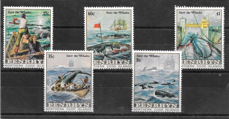 PENRHYN ISLANDS MNH SET SC#223-227 SAVE THE WHALES SCV$13.90 FREE SHIPPING