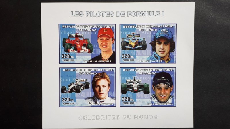 Formula 1 pilots - Congo 2006 - sheet + complete set of 4 ss imperf ** MNH