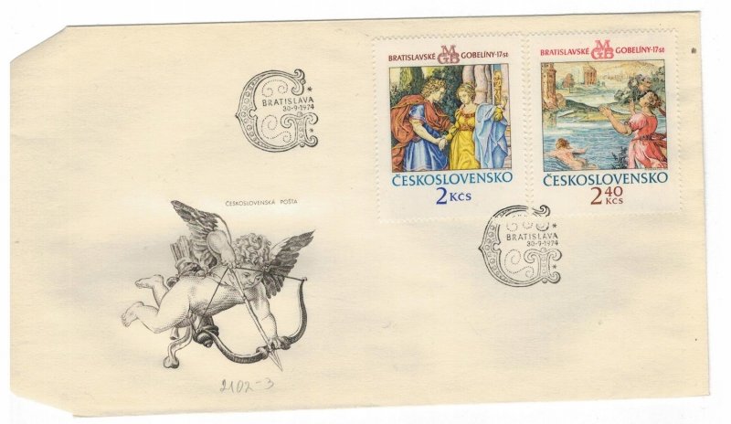 Czechoslovakia 1974 FDC Stamps Scott 1950-1951 Art Tapestry Bratislava Mythology