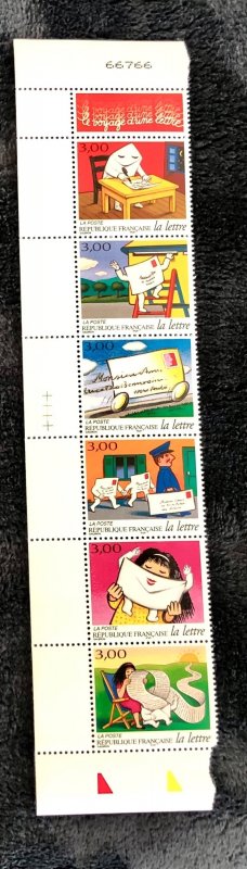 France scott#2580a la Lettre strip of 6 plus label FV 2.75 euros MNH