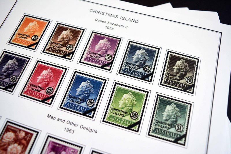 COLOR PRINTED CHRISTMAS ISLAND 1958-2010 STAMP ALBUM PAGES (94 illustr. pages)