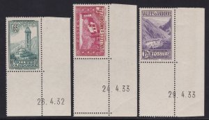 1932-33 FRENCH ANDORRA, n . 36 / 39A / 40A 3 values MNH / ** BEAUTIFUL