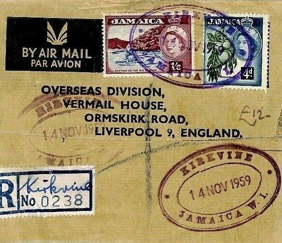 Jamaica *KIRKVINE* TRD Registered Air Mail Cover {samwells-covers}1959 CS15