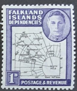 FALKLAND ISLANDS DEPENDENCIES 1946 THICK MAP 1d SG2  LIGHTLY MOUNTED MINT