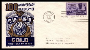 US 954 California Gold Cachet Craft Boll Typed FDC