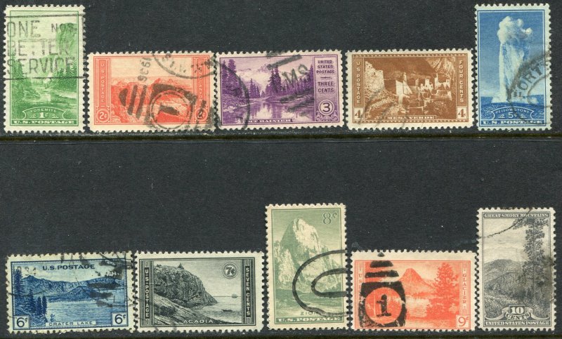 740-749 1c to 10c National Parks Complete Set Used & Sound
