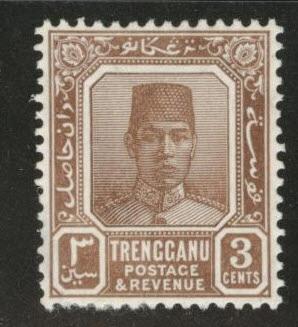 Malaya Trengganu Scott 23 MH* 3c light brown 1938 CV $22.50