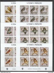 Imperforate 2003 S. Tome & Principe New Fauna Birds Owls Scouting 6Set ** Kv002