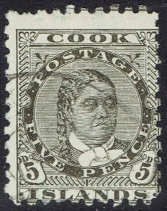 COOK ISLANDS 1893 QUEEN 5D WMK STAR NZ SG TYPE W12B PERF 11 USED