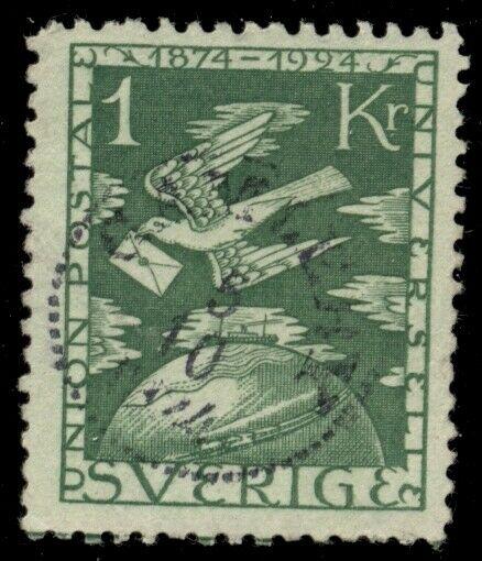 SWEDEN #225 (223) 1kr green, used, VF, Scott $87.50