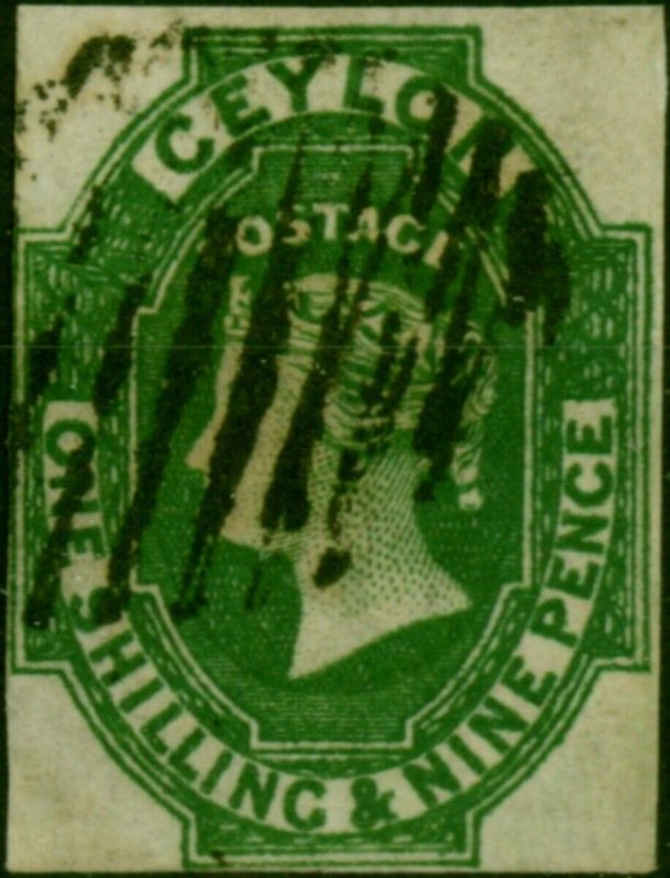 Ceylon 1857 1s9d Green SG11 Fine Used Example with 4 Margins