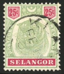 Malayan States - Selangor #33 (SG 58) Cat£65, 1895 25c green and carmine ros...