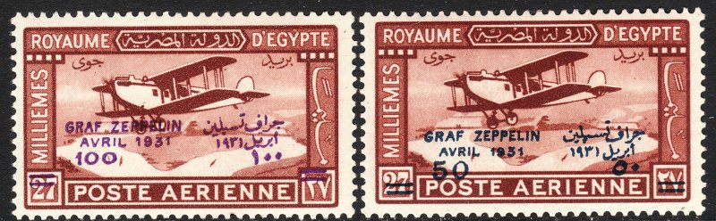 1931 Egypt surcharge airmail Graf Zeppelin set MLMH Sc# C3 C4 CV $180.00