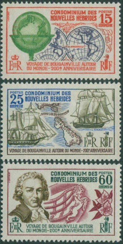 New Hebrides French 1968 SGF145-F147 Bougainville World Voyage set MNH