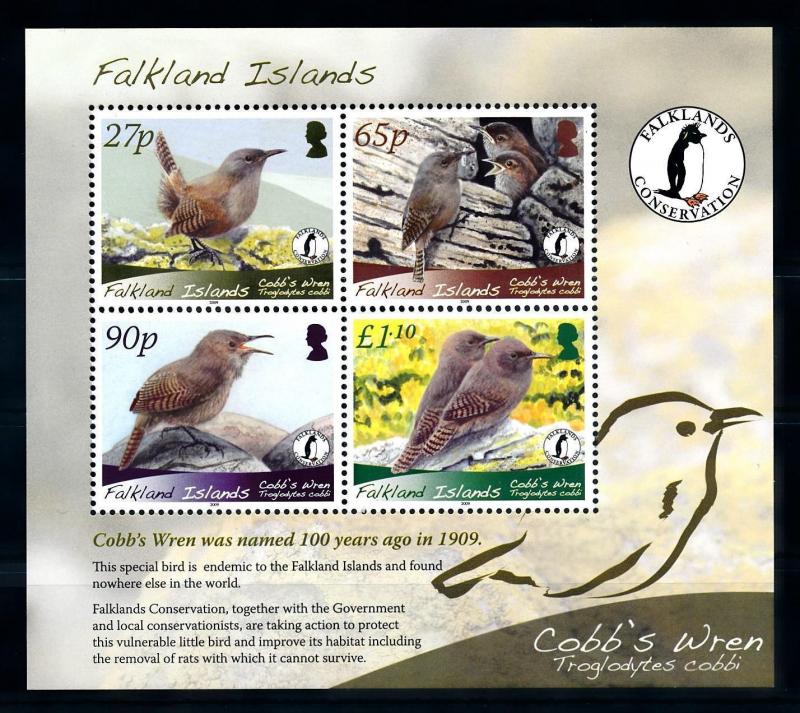 [72088] Falkland Islands 2009 Birds Cobb's Wren WWF Souvenir Sheet MNH