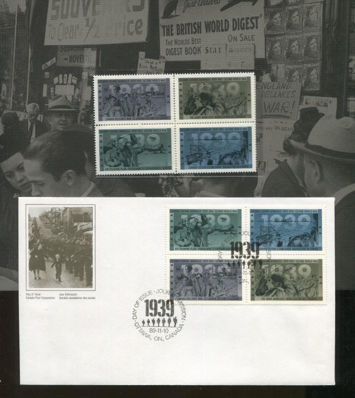 1989 Canada Second World War Souvenir Edition FDC & Postage Stamp Set #1260-1263