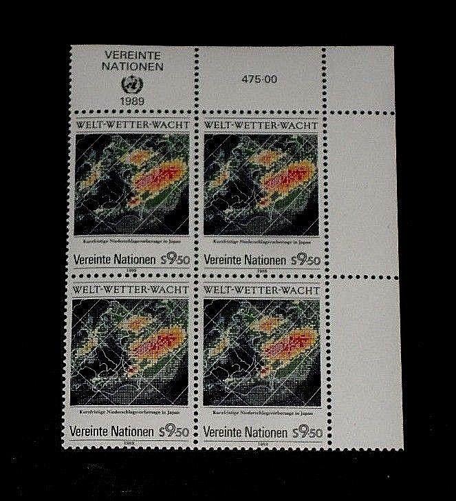 U.N. VIENNA #92, 1989, WORLD WEATHER, INSC. BLK/4, MNH NICE! LQQK!