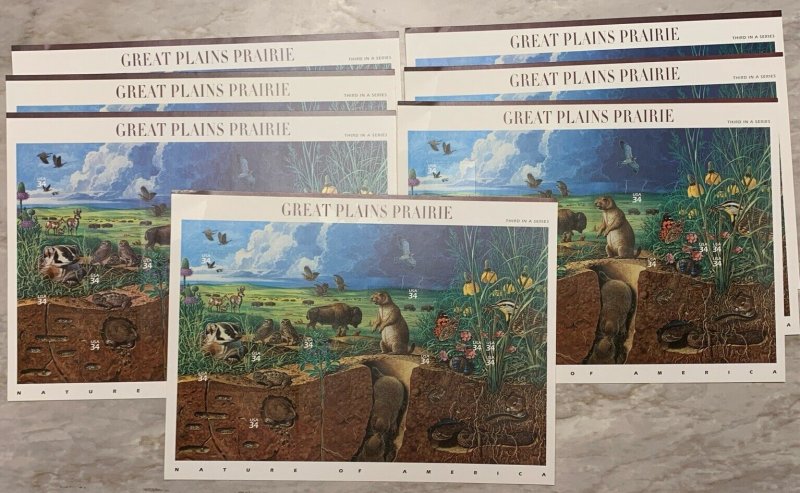 Lot of 7 3506 GREAT PLAINS PRAIRIE Pane of 10 34¢ Stamps 2001 NH, Flaws