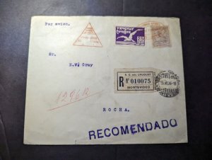 1926 Registered Uruguay Airmail Cover Montevideo to Rocha