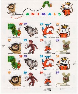 Scott #3994a (3987-94) Children's Books Animals Sheet of 16 Stamps - MNH