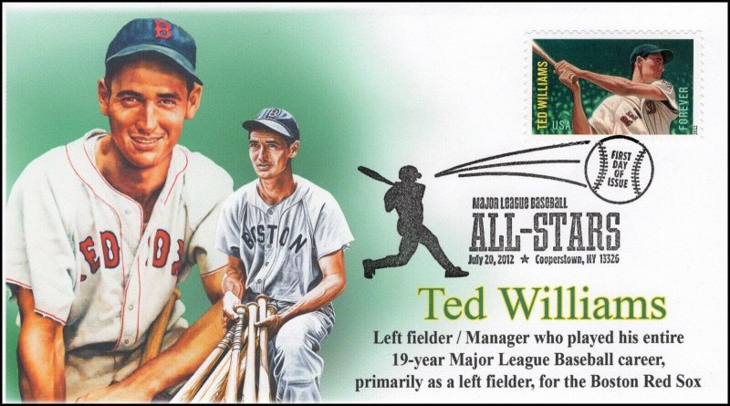 AO-4694-4, 2012, Ted Williams, Add-on Cachet, Baseball All-Stars, Pictorial Canc