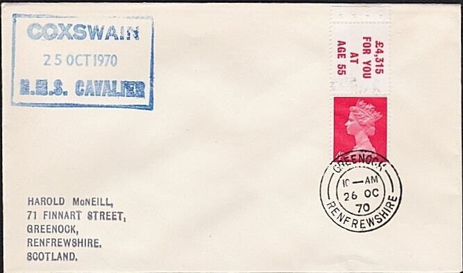 GB SCOTLAND 1970 Greenock cover - COXSWAIN HMS CAVALIER cachet.............A9050