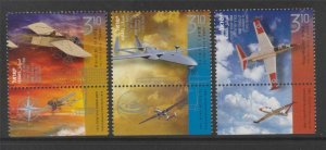 2013 AIRPLANE100 YEARS OF AVIATION IN ISRAEL AIRCRAFT FOUGA 3 STAMPS MNH