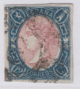 Spain Isabella II 1865 12c Blue & Pink Used Stamp A30P4F40452-